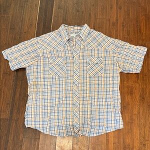 Wrangler Blue and Orange Plaid pearl snap Shirt